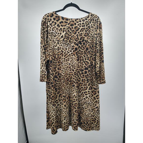Karen Kane A-Line Dress Plus 2X Leopard Print V-Neck Pocket 3/4 Sleeve Brown - Picture 5 of 6
